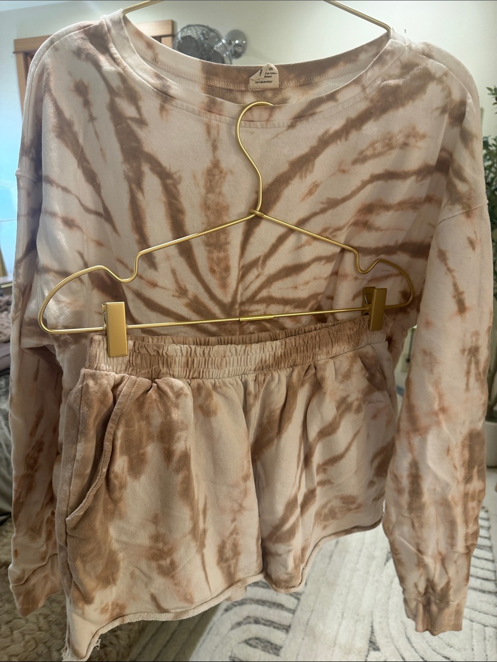 Kids Tie-Dye Pajama Set - Cream & Brown